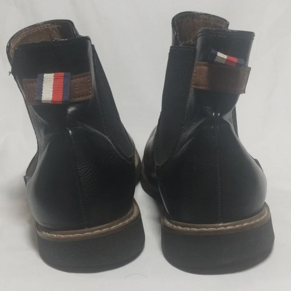 Tommy Hilfiger Mens Black Leather Chelsea Boots Round Toe Pull On 1120